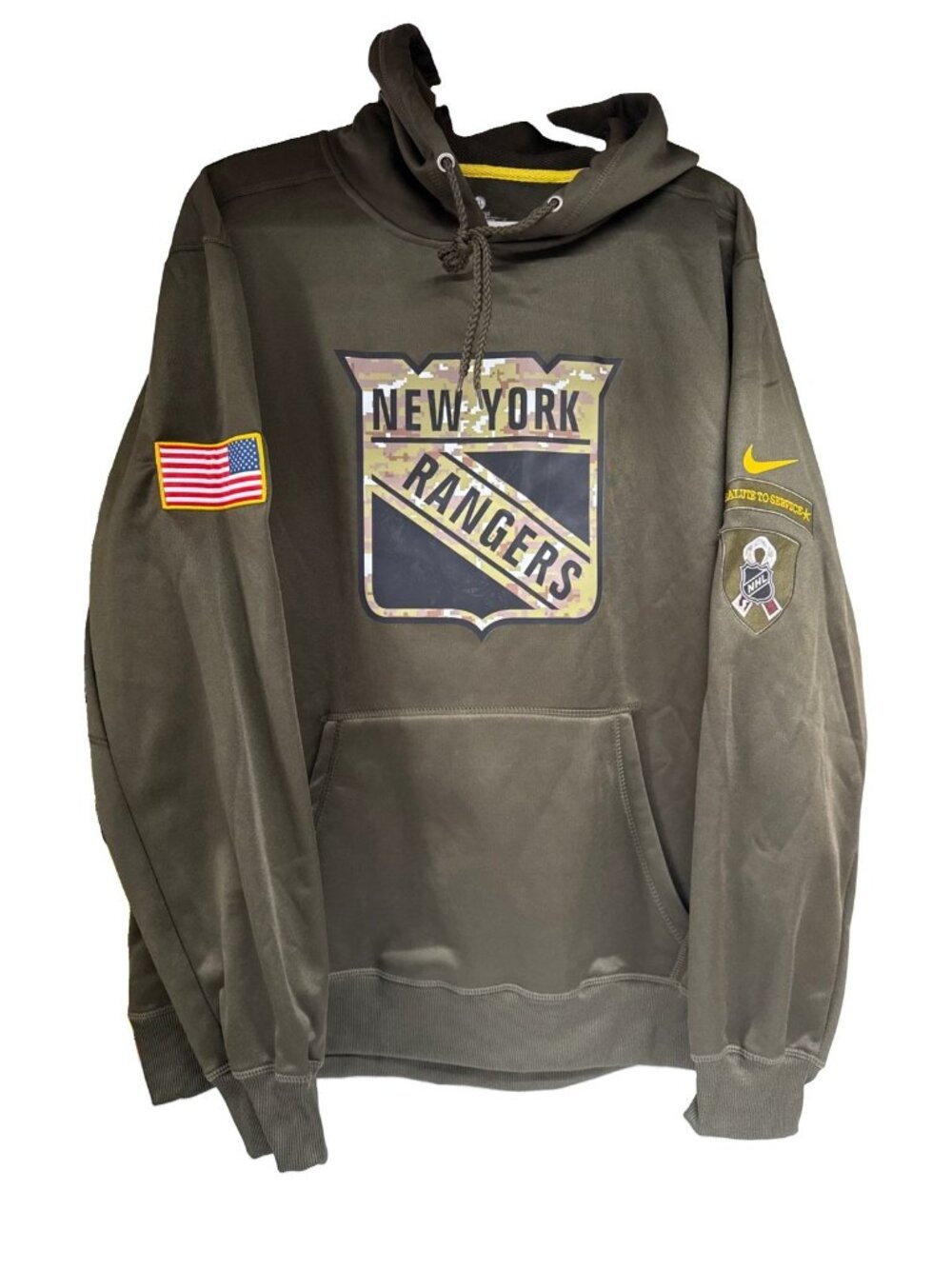 New York Rangers NHL Salute to Service Green Pullover Hoodie Size XL